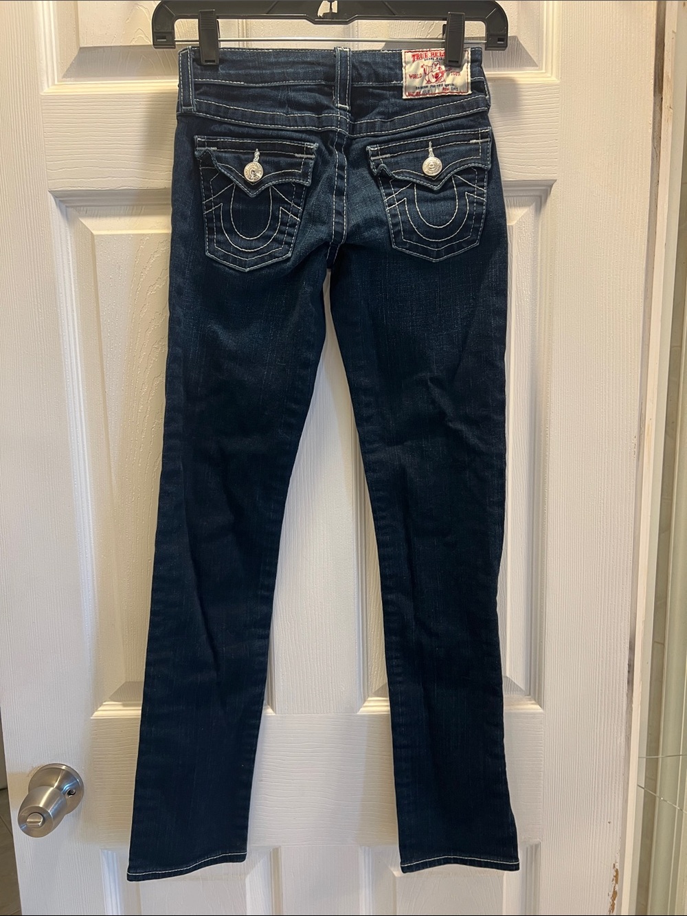 NWOT True Religion Girls Dark Blue Skinny Jeans with Contrast Stitching